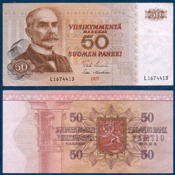 Finlande P.108a, TTB Billet de 50 markkaa 1977 Kaarlo Juho Stahlberg