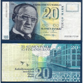 Finlande P.122, TTB Billet de 20 markka 1993 Vaino Linna