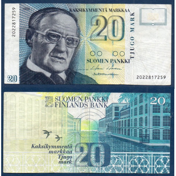 Finlande P.122, TTB Billet de 20 markka 1993 Vaino Linna