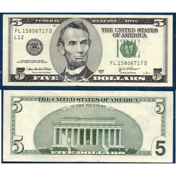 Etats Unis P.517b San Francisco, TTB Billet de 5 Dollars 2003A série L