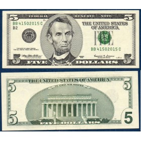 Etats Unis P.505 New york, TTB Billet de 5 Dollars 1999 série B