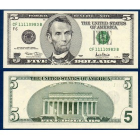 Etats Unis P.510 Neuf Atlanta, Neuf Billet de 5 Dollars 2001 série F