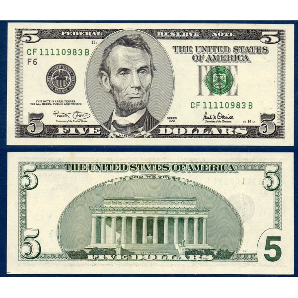 Etats Unis P.510 Neuf Atlanta, Neuf Billet de 5 Dollars 2001 série F