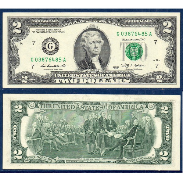 Etats Unis P.530A neuf Chicago, Billet de 2 Dollars 2009 série G