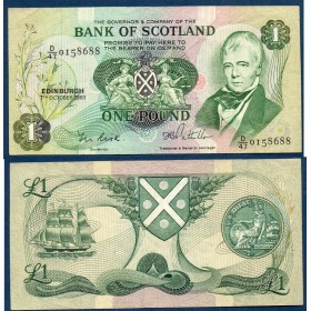Ecosse P.111f, TTB Billet de 1 pound 1983-1986 Walter Scott