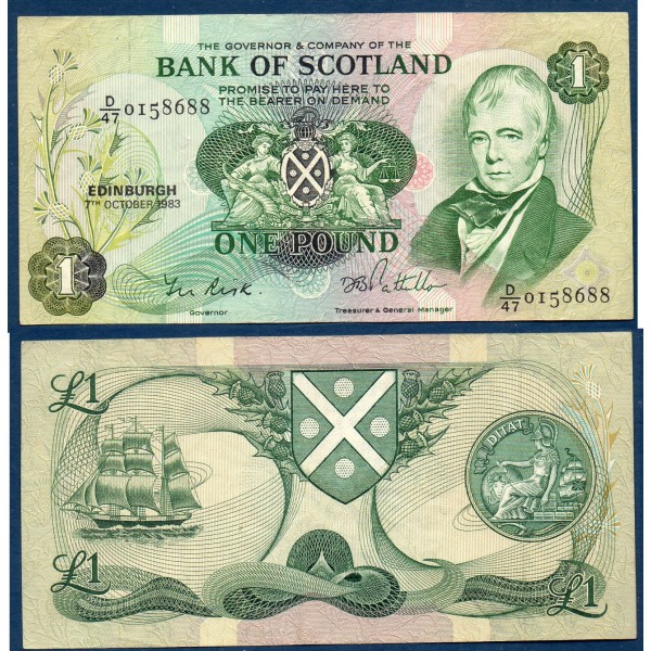 Ecosse P.111f, TTB Billet de 1 pound 1983-1986 Walter Scott
