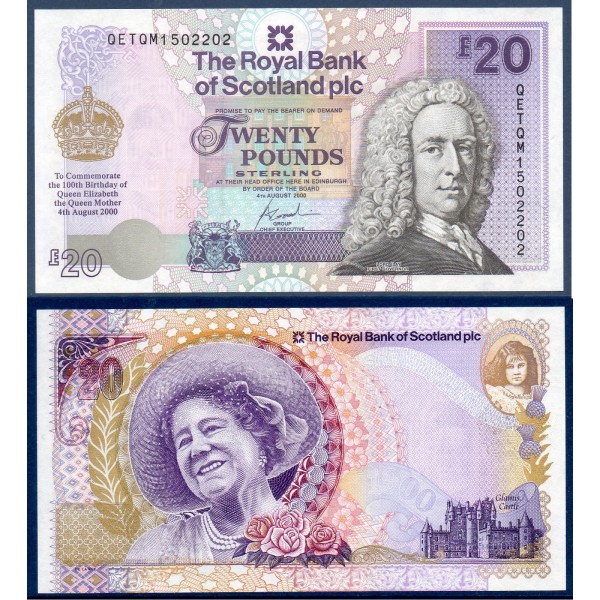 Ecosse P.361, Neuf Billet de 20 pounds 2000 100 ans Reine Mere