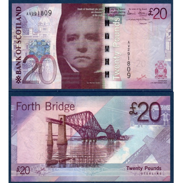 Ecosse P.126a, TTB Billet de 20 pounds 2007 Walter Scott