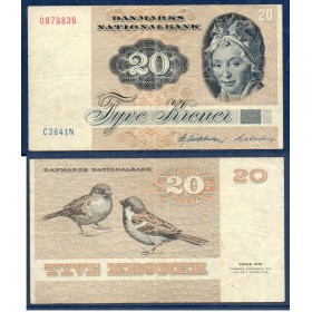 Danemark P.49a, TB Billet de 20 Kroner 1979 Pauline Maria Tutein
