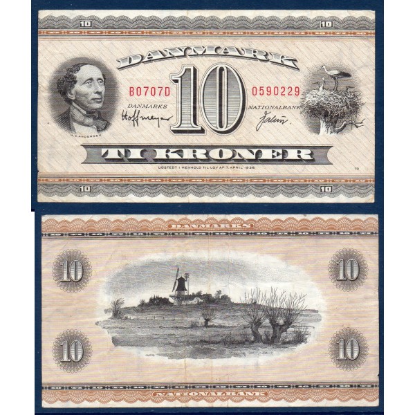 Danemark P.44ae, TB Billet de 10 Kroner 1970-1971