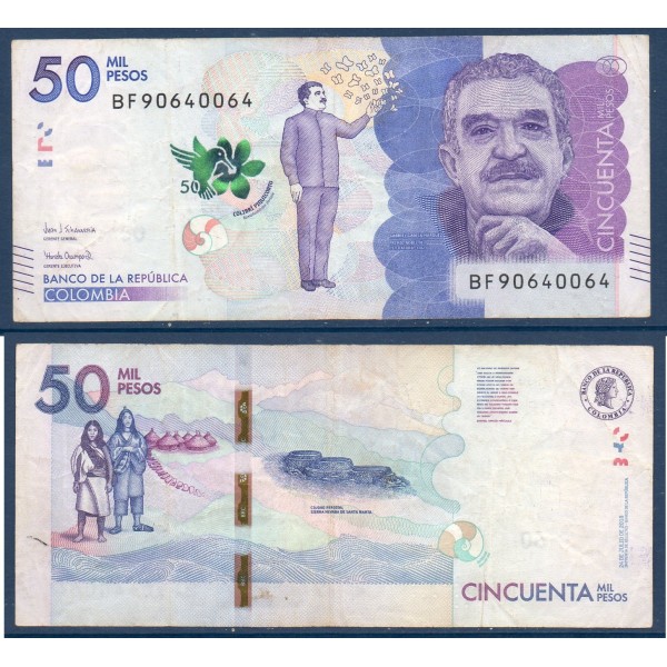 Colombie P.462d, TTB Billet de 50000 Pesos 24.7.2018 Gabriel Garcia Marquez
