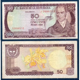 Colombie P.422a, TB Billet de 50 Pesos oro 1980-1981 Camilo Torres Tenorio
