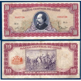 Chili P.139a, TB+ Billet de 10 escudos 1964 Jose Manuel Balmaceda