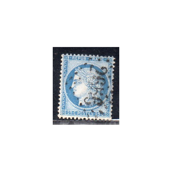 Timbre France Yvert No 60B Type Cérès 25c bleu Oblitéré gros chiffres