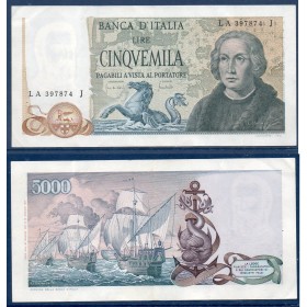 Italie P.102a, TTB+ Billet de 5000 Lire 1971 Christophe Colomb