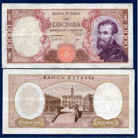 Italie P.97b, TB Billet de 10000 Lire 1964 Michelangelo