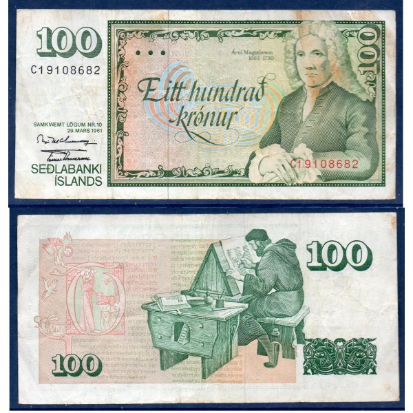 Islande P.50a, TB Billet de 100 kronur 1981 Arni Magnusson