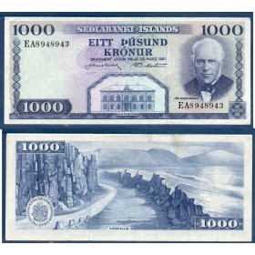 Islande P.46a, TTB Billet de 1000 kronur 1961 Jon Sigurosson