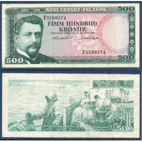 Islande P.45a, TB Billet de 500 kronur 1961 Hannes Hafstein