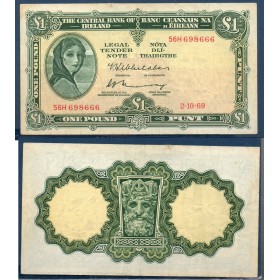 Irlande P.64b, TB+ Billet de 1 livre 1969-1970 Lady Lavery