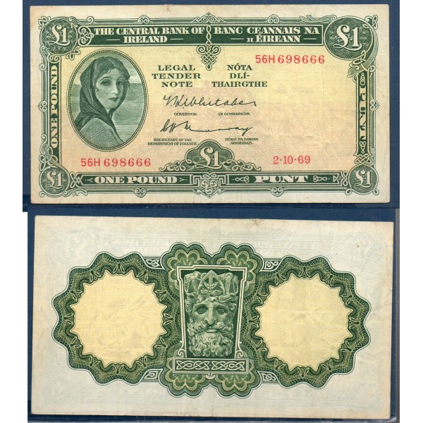 Irlande P.64b, TB+ Billet de 1 livre 1969-1970 Lady Lavery