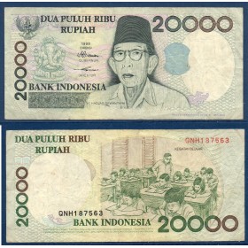 Indonésie P.138d, TB Billet de 20000 Rupiah 1998 Ki Hadjar Dewantara