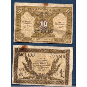Indochine P.89a, TB Billet de 10 centimes 1942