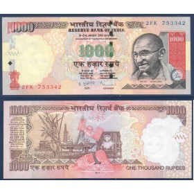 Inde P.100t, neuf Billet de 1000 Ruppes 2011 sans plaque