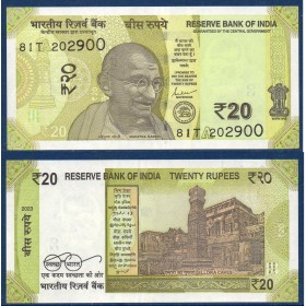 Inde P.110p, Neuf Billet de 20 Ruppes 2023 plaque A