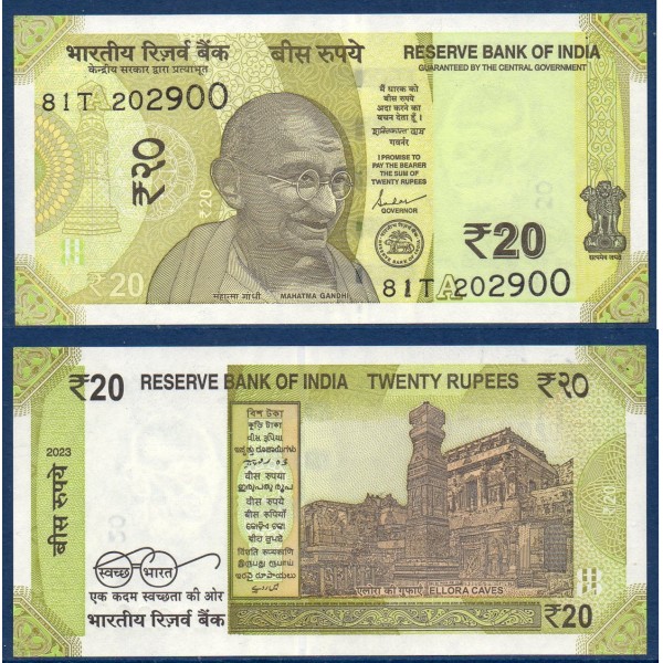 Inde P.110p, Neuf Billet de 20 Ruppes 2023 plaque A
