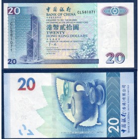 Hong Kong P.329c, TTB Billet de 20 dollars 1997 vue aerienne