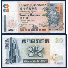 Hong Kong P.285b, TTB Billet de 20 dollars 1994-1997 Tortue bixi