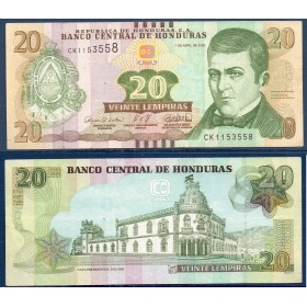 Honduras P.100e, TTB Billet de 20 Lempiras 2014 Dionisio Herrera