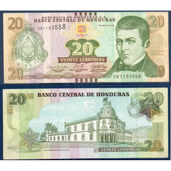 Honduras P.100e, TTB Billet de 20 Lempiras 2014 Dionisio Herrera