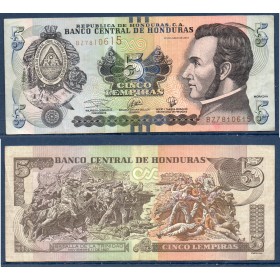 Honduras P.98d, TB Billet de 5 Lempiras 2019 Quezada
