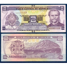 Honduras P.97e, TTB Billet de 2 Lempiras 2022 Marco Aurelio Soto