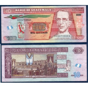 Guatemala P.123Aj, TTB Billet de 10 Quetzales 2023 Miguel García Granados