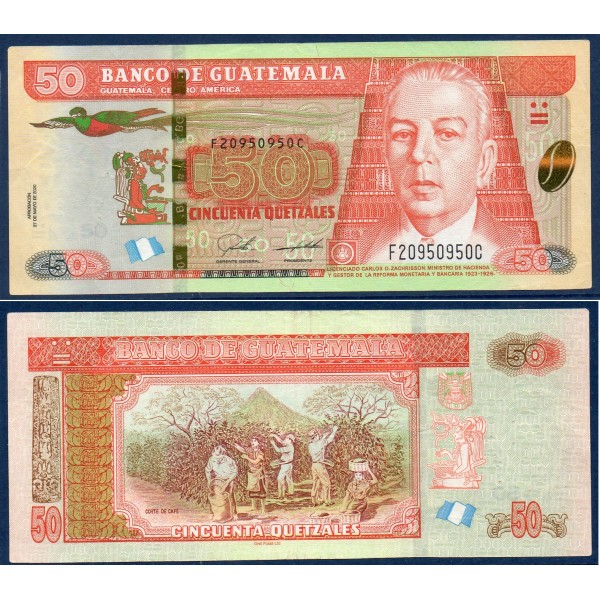 Guatemala P.125d, TTB Billet de 50 Quetzales 2020 Carlos Zachrisson
