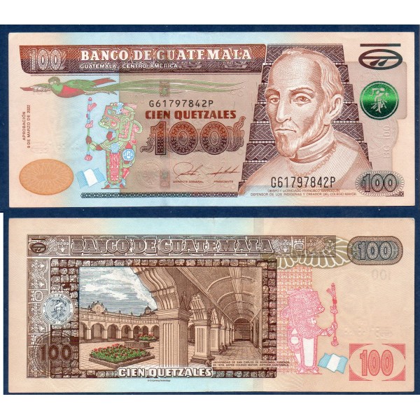 Guatemala P.126n, TTB Billet de 100 Quetzales 2022 Francisco Marroquín