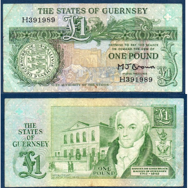 Guernesey P.48b TB de banque de 1 livre 1980-1989