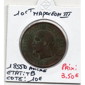 10 centimes Napoléon III tête nue 1855 D ancre Lyon TB