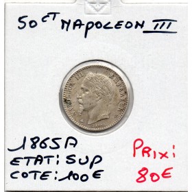 50 centimes Napoléon III tête laurée 1865 A Paris Sup