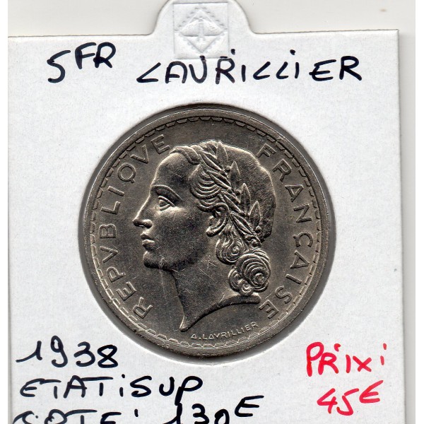 5 francs Lavrillier 1938 Sup