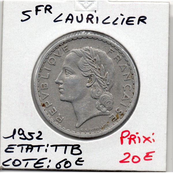 5 francs Lavrillier 1952 TTB, France pièce de monnaie
