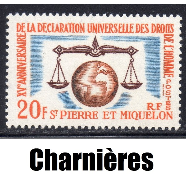 Timbre Saint Pierre et Miquelon 370 Déclaration des droits de l'homme neuf* 1963