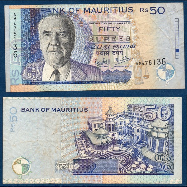 Maurice P.50b, TB Billet de 50 Rupees 2001 Joseph Maurice Paturau