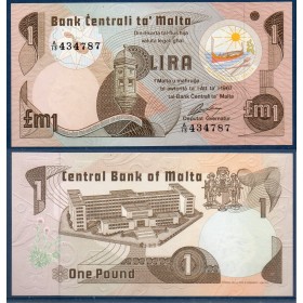 Malte P.34b, neuf Billet de 1 Lira 1979 Tour Gardjola
