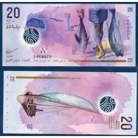 Maldives P.27b, TTB Billet de 20 rufiyaa 2015 Thonier