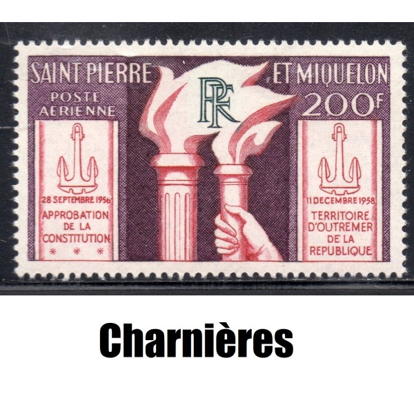 Timbre Saint Pierre poste aérienne 26 vote du 11 décembre, constitution neuf* 1959