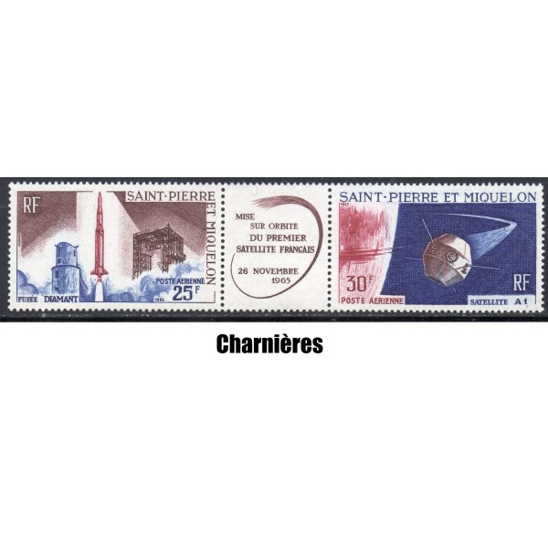 Timbre Saint Pierre poste aérienne 34A premier satellite français neuf* 1966